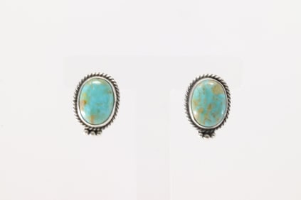 Native America Navajo Sterling Silver Kingman Turquoise Post Earring's By Theresa Smith.