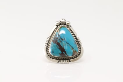 Native America Navajo Sterling Silver Kingman Turquoise Ring By A.M.