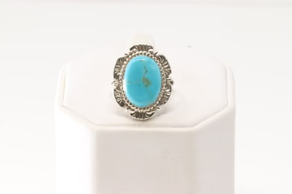 Native America Navajo Sterling Silver Turquoise Ring By Robert Shakey.