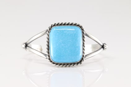 Native America Navajo Sterling Silver Kingman Turquoise Bracelet Cuff By Augustine Largo.