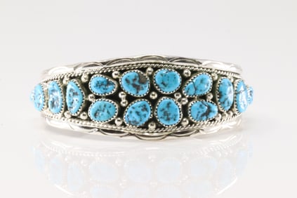 Native America Navajo Sterling Silver Turquoise Bracelet Cuff By Anita Whitegoat.
