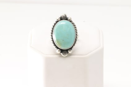 Native American Navajo Sterling Silver Turquoise Ring By Robert Shakey.