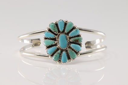 Native American Navajo Sterling Silver Kingman Turquoise Bracelet Cuff By Alicia Wilson.