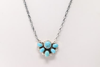 Native America Navajo Sterling Silver Turquoise Necklace By Shelia Becenti.