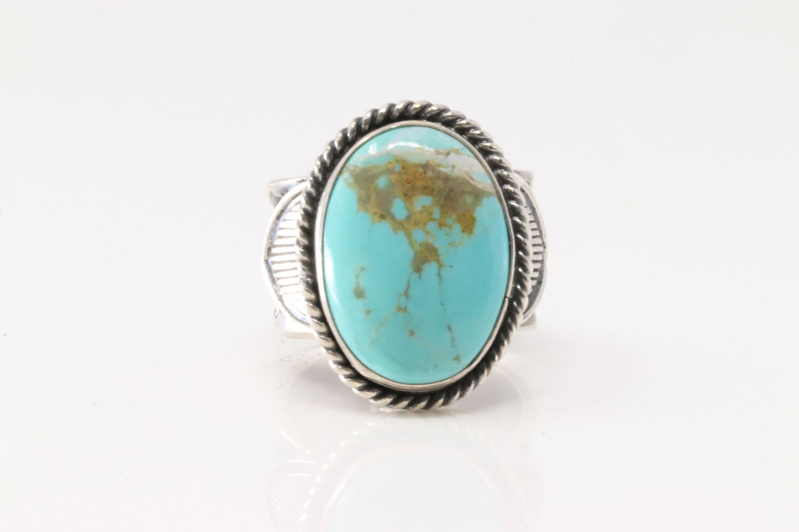 Native America Navajo Sterling Silver Kingman Turquoise Ring By Reeves Sunshine. (1 of 4)