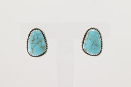 Native America Navajo Sterling Silver Kingman Turquoise Post Earring's By Virginia Becenti.