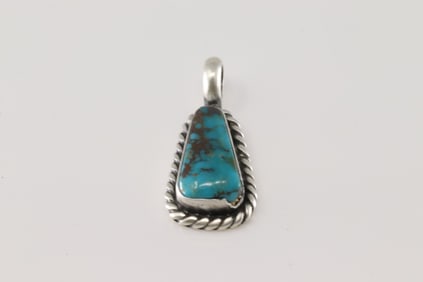 Native America Navajo Sterling Silver Turquoise Pendant By J.D.