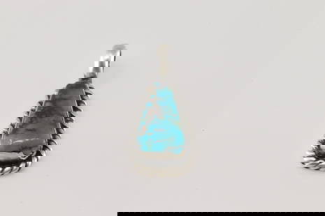 Native America Navajo Sterling Silver Turquoise Pendant By J.D.: This is a Native America Navajo Sterling Silver Turquoise Pendant By J.D.
