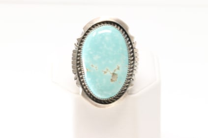 Native America Navajo Sterling Silver Kingman Turquoise Ring By Robert Shakey.