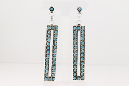 Native America Zuni Sterling Silver Turquoise Post & Dangling Earring's By Joan Cheama.