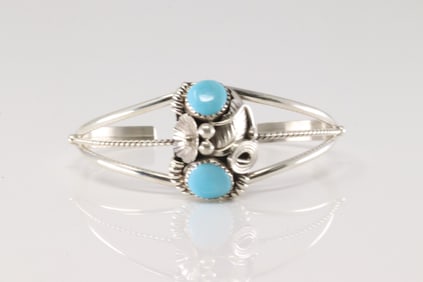 Native American Navajo Sterling Silver Kingman Turquoise Bracelet Cuff By Max Calladitto.