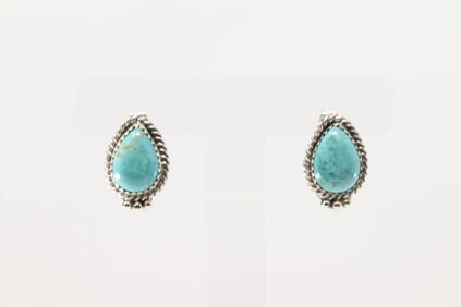 Native American Navajo Sterling Silver Kingman Turquoise Post Earring's By Trish Largo.