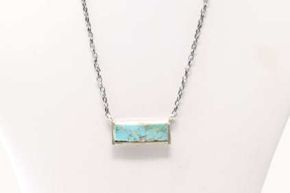 Native America Navajo Sterling Silver Kingman Turquoise Necklace By Steve Francisco.