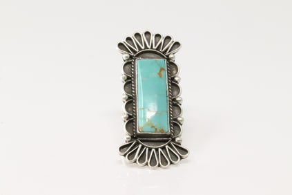 Native America Navajo Sterling Silver Large Turquoise Ring Large By Geraldine James.