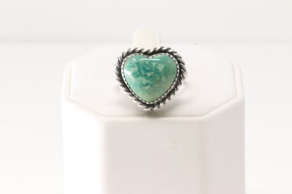 Native America Navajo Sterling Silver Turquoise Heart Ring By Dixon.