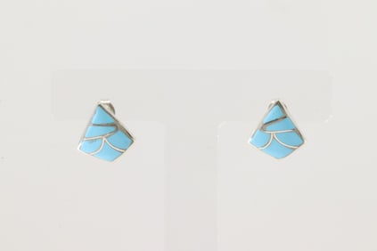 Native America Zuni Sterling Silver Turquoise Inlay Post Earring's By Orena Leekya.