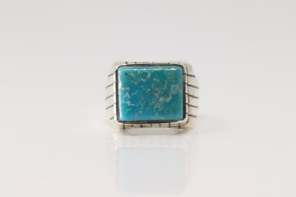 Native America Navajo Sterling Silver Men Turquoise Ring By R.