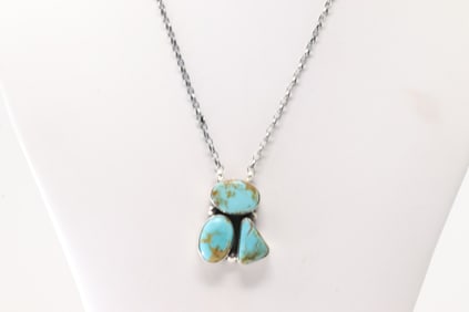 Native American Navajo Sterling Silver Kingman Turquoise necklace By Donovan Skeets.