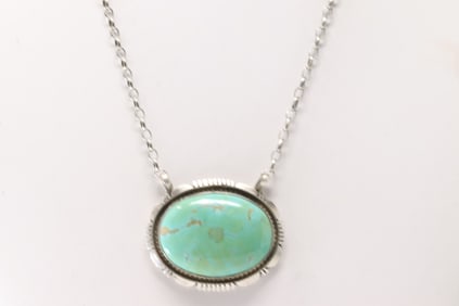 Native America Navajo Sterling Silver Kingman Turquoise Necklace By Alfred Martinez.