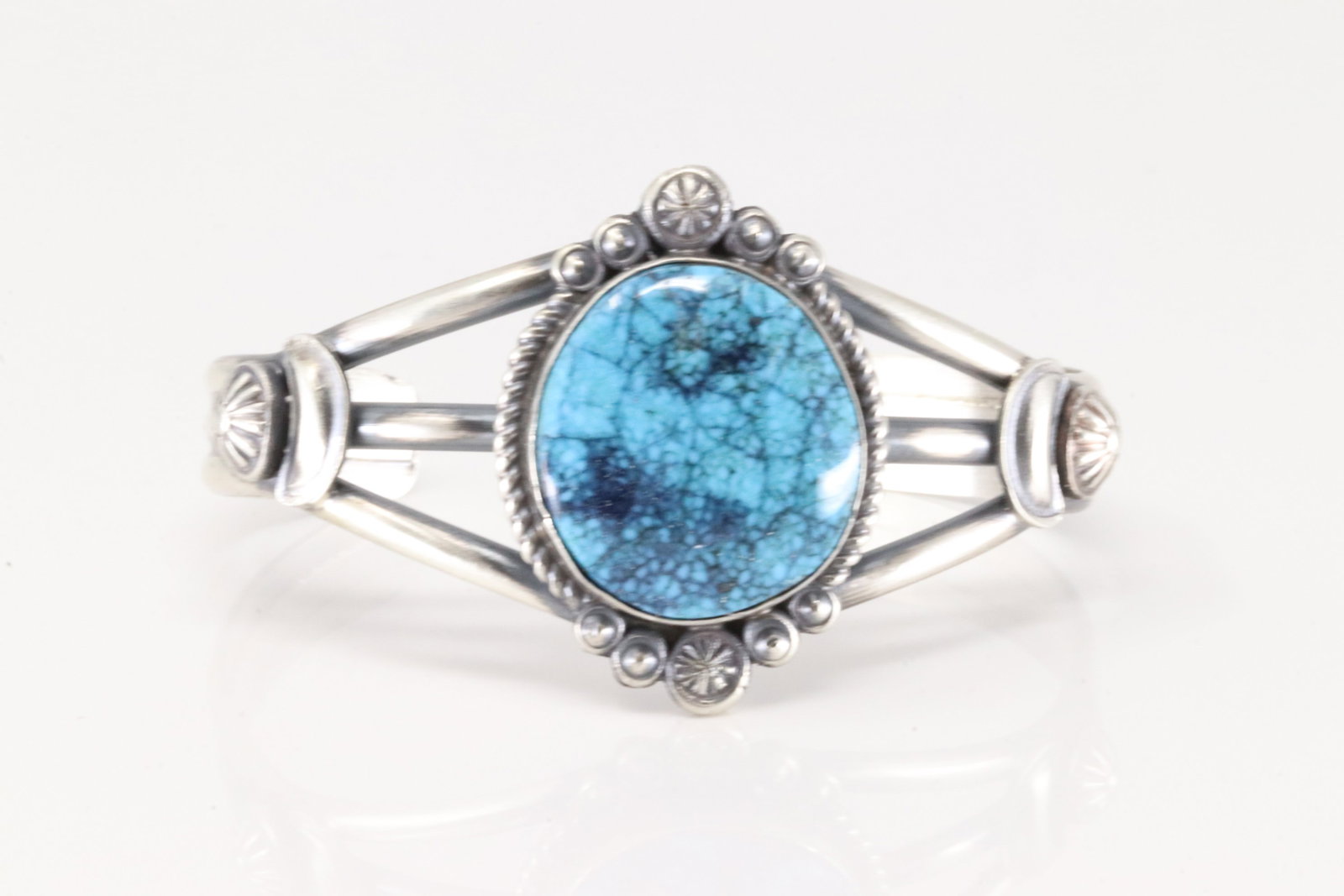 Native America Navajo Sterling Silver Kingman Turquoise Bracelet Cuff By Robert Shakey. (1 of 4)