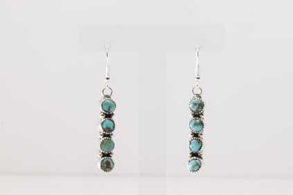 Native America Navajo Sterling Silver Kingman Turquoise Dangling Earring's By Maxine Ramirez.