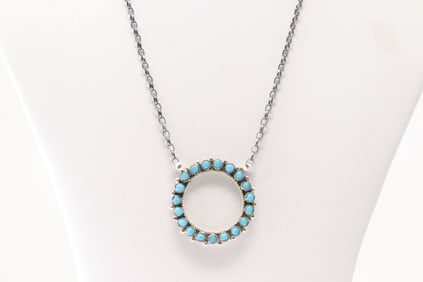 Native America Zuni Sterling Silver Turquoise Necklace By Phyllis Laati.