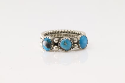 Native America Navajo Sterling Silver Turquoise Ring By R.King.
