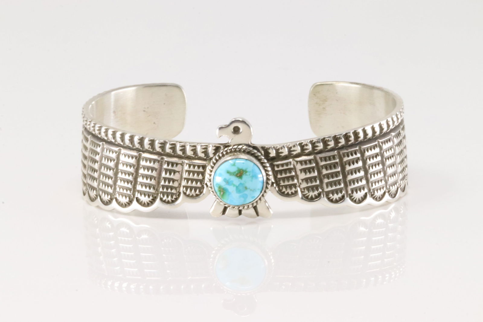 Native America Navajo Sterling Silver Turquoise Thunderbird Bracelet Cuff By Darrell Cadman. (1 of 4)