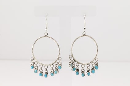 Native America Navajo Sterling Silver Turquoise Dangling Earring's Sylvia Chee.