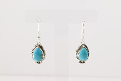 Native America Navajo Sterling Silver Kingman Turquoise Dangling Earring's By Trish Largo.