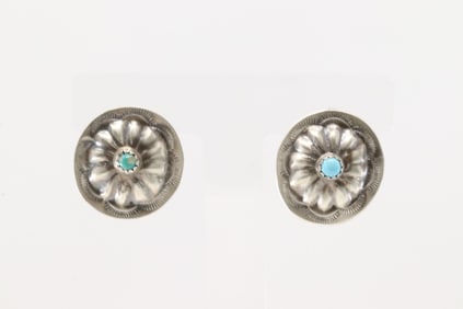 Native America Navajo Sterling Silver Turquoise Conch Post Earring's By Joan Begay.