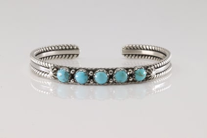 Native America Navajo Sterling Silver Turquoise Barcelet Cuff By R.King.