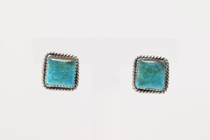 Native American Navajo Sterling Silver Kingman Turquoise Post Earring's By Freda Martinez.