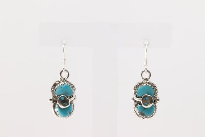 Native America Zuni Sterling Silver Turquoise Dangling Earring's By Effie C.