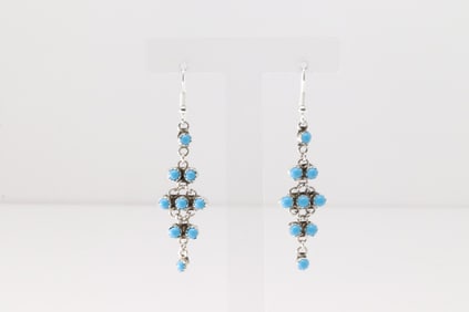 Native America Navajo Sterling Silver Turquoise Dangling Earring's By Sylvya Chee.