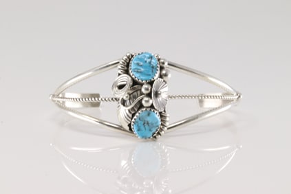 Native America Navajo Sterling Silver Turquoise Bracelet Cuff By Max Calladitto.