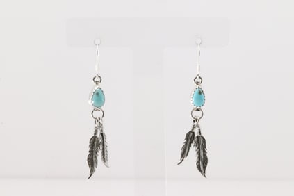 Native America Navajo Sterling Silver Turquoise Dangling Earring's By Sharon McCarthy.