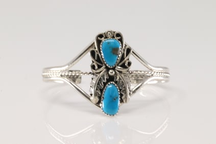 Native American Navajo Sterling Silver Turquoise Bracelet Cuff By Harry B.Yazzie.