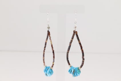 Native American Navajo Sterling Silver Turquoise & Heishi Dangling Earring's.