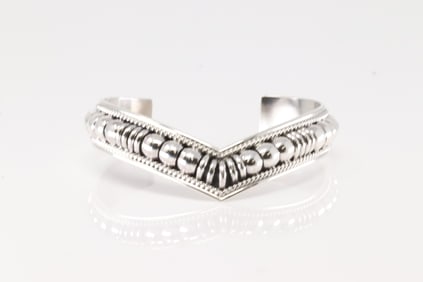Native American Navajo Sterling Silver Solid Stamped Bracelet Cuff By Thomas Charley.
