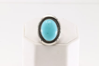 Native America Navajo Sterling Silver Turquoise Ring By A.M.