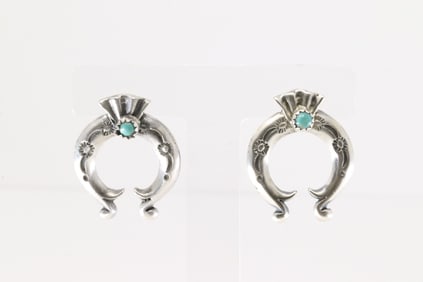 Native America Navajo Sterling Silver Turquoise Naja Post Earring's By Adrienne Gordan.