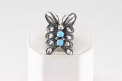 Native America Navajo Sterling Silver Turquoise Butterfly Ring By Yazzie.