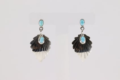 Native America Navajo Sterling Silver Turquoise Leaf Post / Dangling Earring's By Genevieve