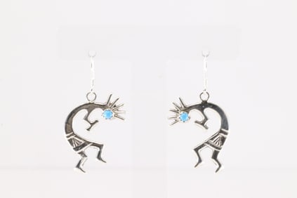 Native America Navajo Sterling Silver Kokopelli Turquoise Dangling Earring's By Lorraine Chee.