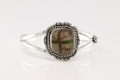 Native America Navajo Sterling Silver Boulder Stone Bracelet Cuff By A.L.