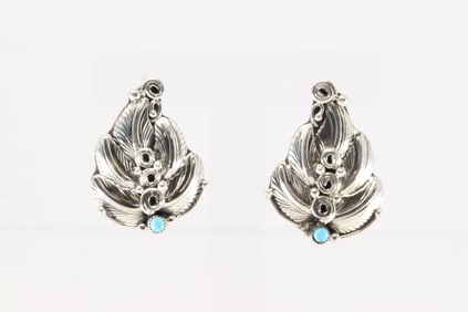 Native America Navajo Sterling Silver Turquoise Leaf Post Earring's By Darrell Morgan.