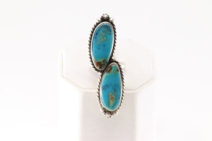 Native America Navajo Sterling Silver Turquoise Ring By Eugene Belone.