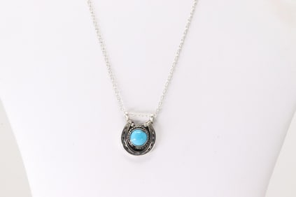 Native America Navajo Sterling Silver Turquoise Naja Necklace By Annette Chiquito.