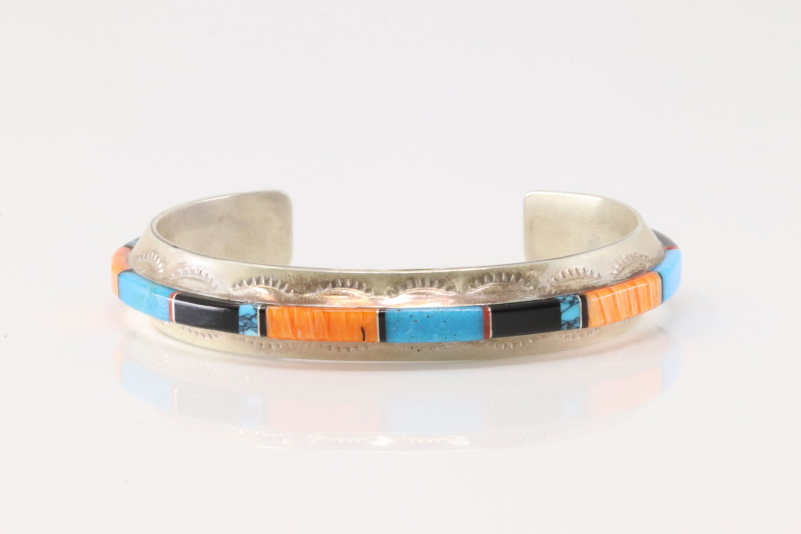 Native America Navajo Sterling Silver Multi-Color Stone Inlay Bracelet Cuff By G.Douglas. (1 of 4)